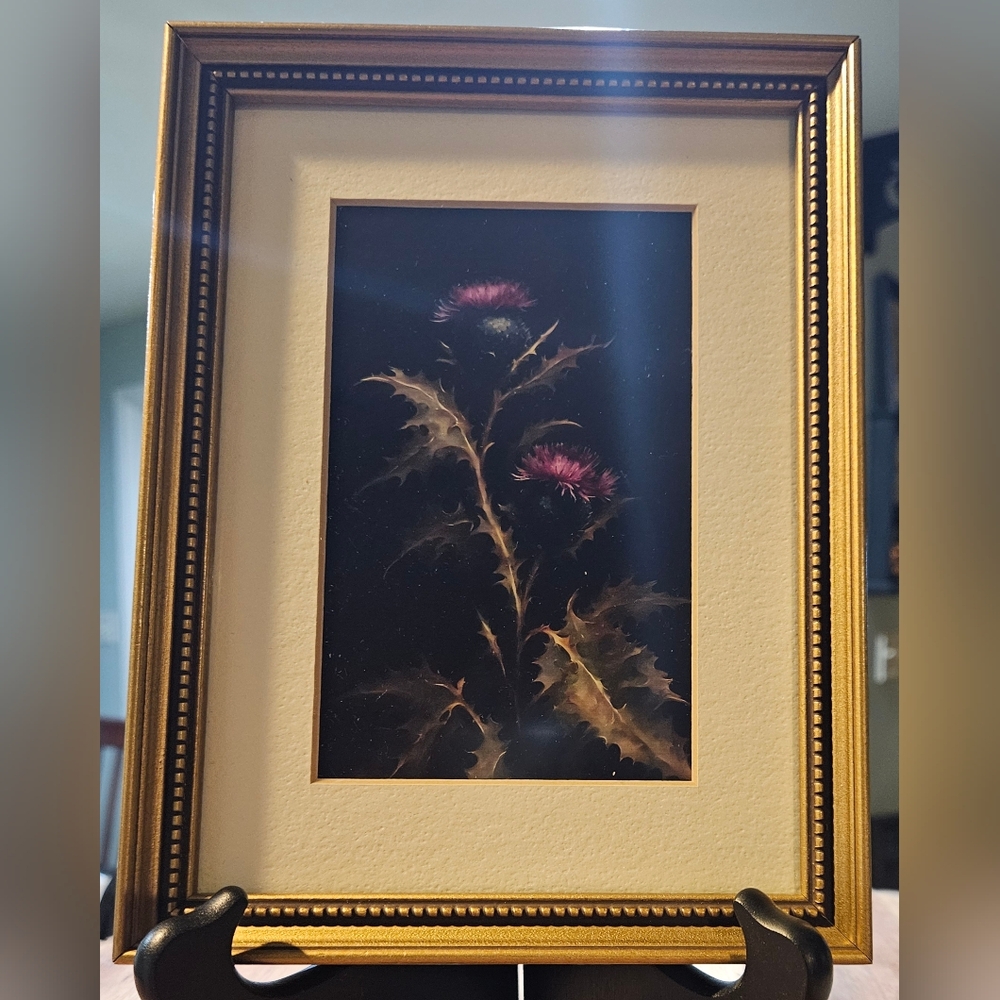 Vtg Gold Tone Frame w/ Moody Thistle Art Print